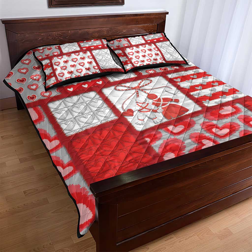 Romania Valentine's Day Quilt Bed Set Martenitsi With Hearts Knitting Effect