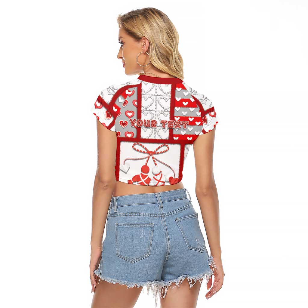 Personalized Romania Valentine's Day Raglan Cropped T Shirt Martenitsi With Hearts Knitting Effect