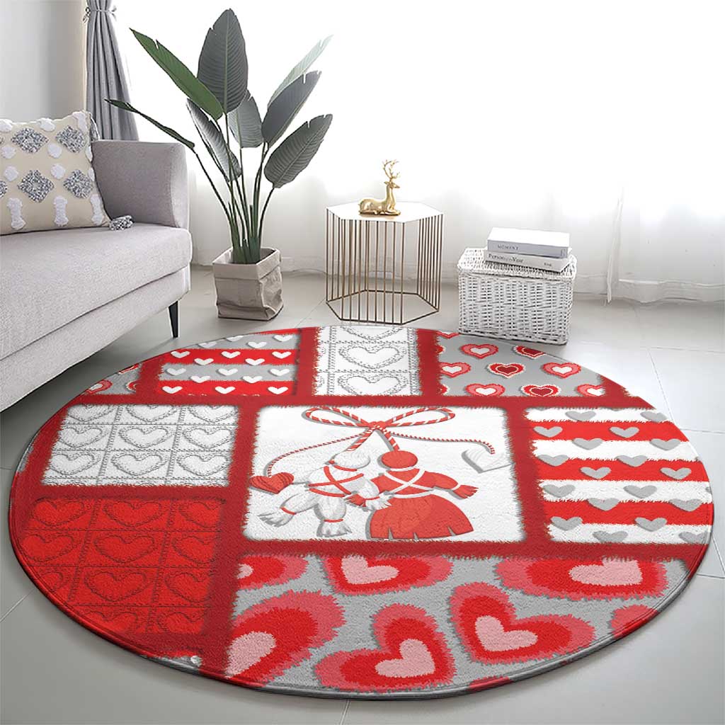 Romania Valentine's Day Round Carpet Martenitsi With Hearts Knitting Effect