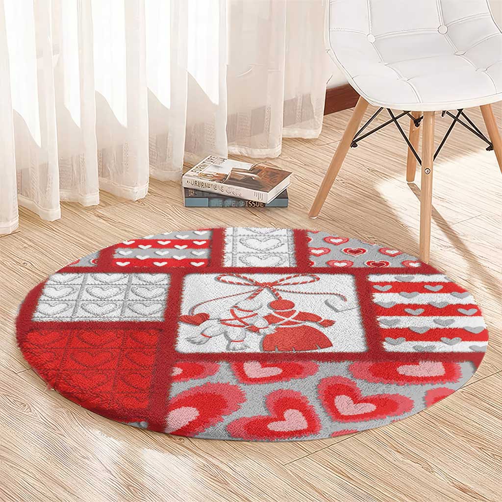 Romania Valentine's Day Round Carpet Martenitsi With Hearts Knitting Effect