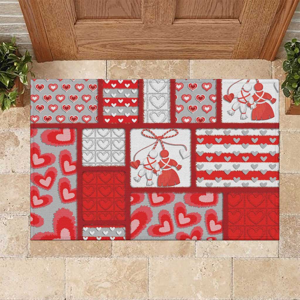 Romania Valentine's Day Rubber Doormat Martenitsi With Hearts Knitting Effect