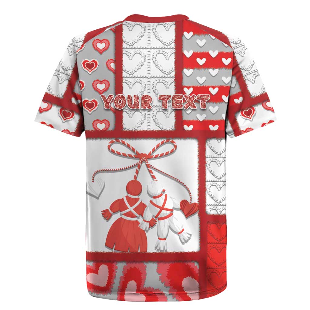 Personalized Romania Valentine's Day Rugby Jersey Martenitsi With Hearts Knitting Effect
