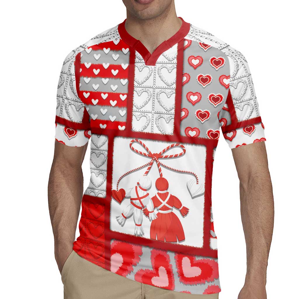 Personalized Romania Valentine's Day Rugby Jersey Martenitsi With Hearts Knitting Effect