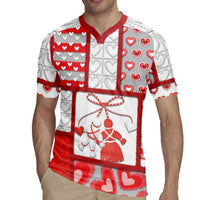 Personalized Romania Valentine's Day Rugby Jersey Martenitsi With Hearts Knitting Effect