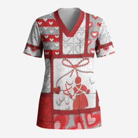 Personalized Romania Valentine's Day Scrub Top Martenitsi With Hearts Knitting Effect
