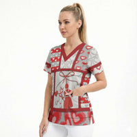 Personalized Romania Valentine's Day Scrub Top Martenitsi With Hearts Knitting Effect