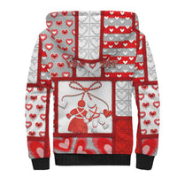 Personalized Romania Valentine's Day Sherpa Hoodie Martenitsi With Hearts Knitting Effect