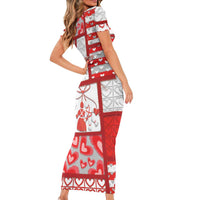Personalized Romania Valentine's Day Short Sleeve Bodycon Dress Martenitsi With Hearts Knitting Effect