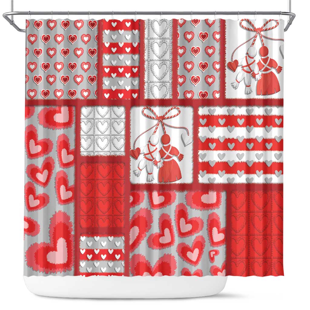 Romania Valentine's Day Shower Curtain Martenitsi With Hearts Knitting Effect