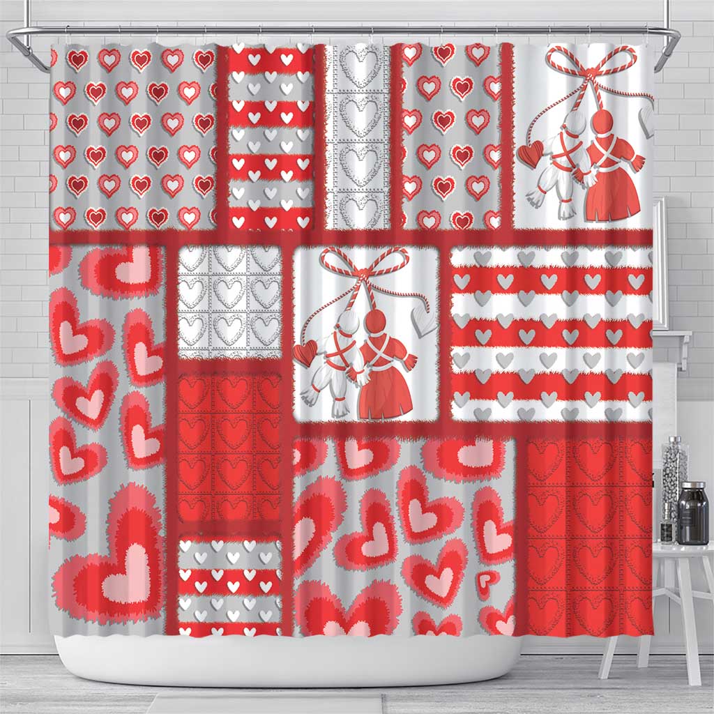 Romania Valentine's Day Shower Curtain Martenitsi With Hearts Knitting Effect