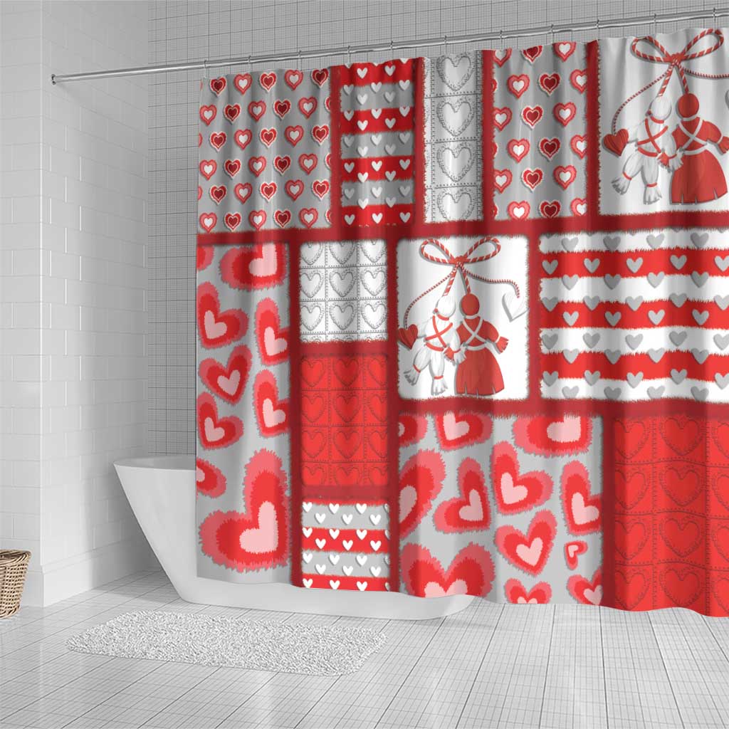 Romania Valentine's Day Shower Curtain Martenitsi With Hearts Knitting Effect