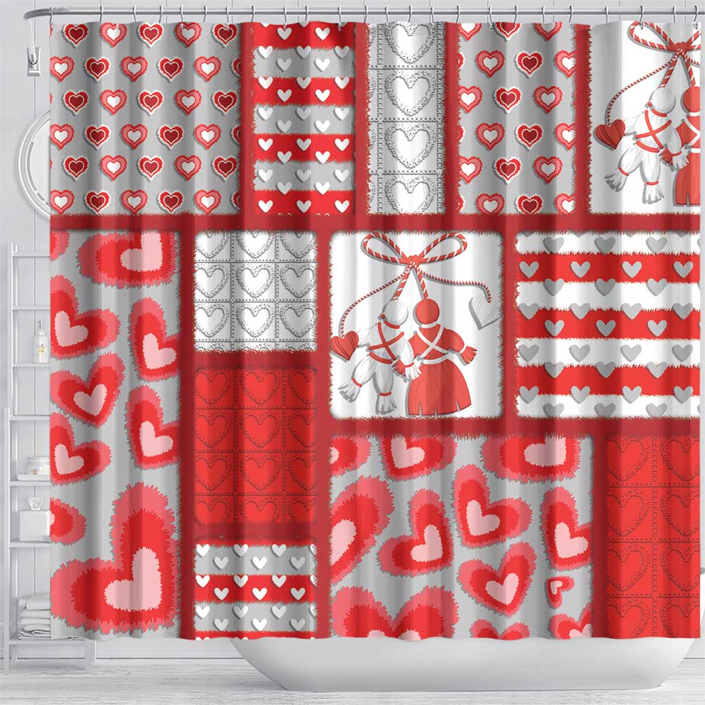 Romania Valentine's Day Shower Curtain Martenitsi With Hearts Knitting Effect