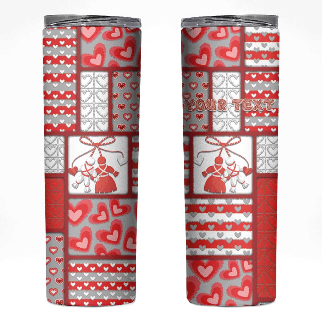 Personalized Romania Valentine's Day Skinny Tumbler Martenitsi With Hearts Knitting Effect
