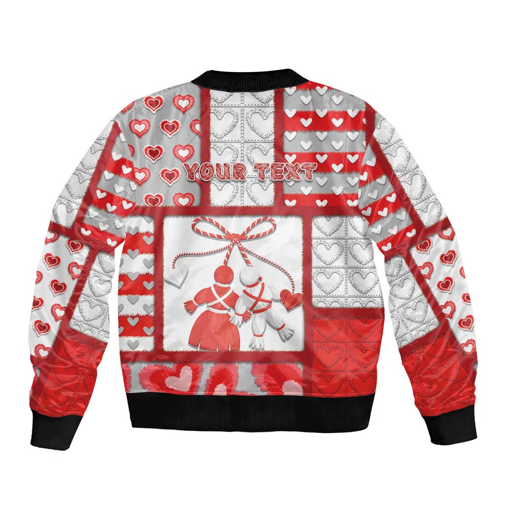 Personalized Romania Valentine's Day Sleeve Zip Bomber Jacket Martenitsi With Hearts Knitting Effect