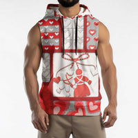 Personalized Romania Valentine's Day Sleeveless Hoodie Martenitsi With Hearts Knitting Effect