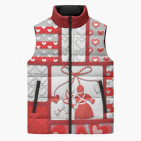 Personalized Romania Valentine's Day Sleeveless Puffer Jacket Martenitsi With Hearts Knitting Effect