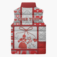 Personalized Romania Valentine's Day Sleeveless Puffer Jacket Martenitsi With Hearts Knitting Effect