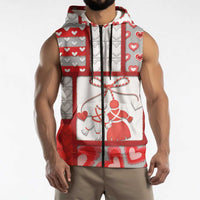 Personalized Romania Valentine's Day Sleeveless Zip Hoodie Martenitsi With Hearts Knitting Effect