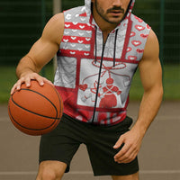 Personalized Romania Valentine's Day Sleeveless Zip Hoodie Martenitsi With Hearts Knitting Effect