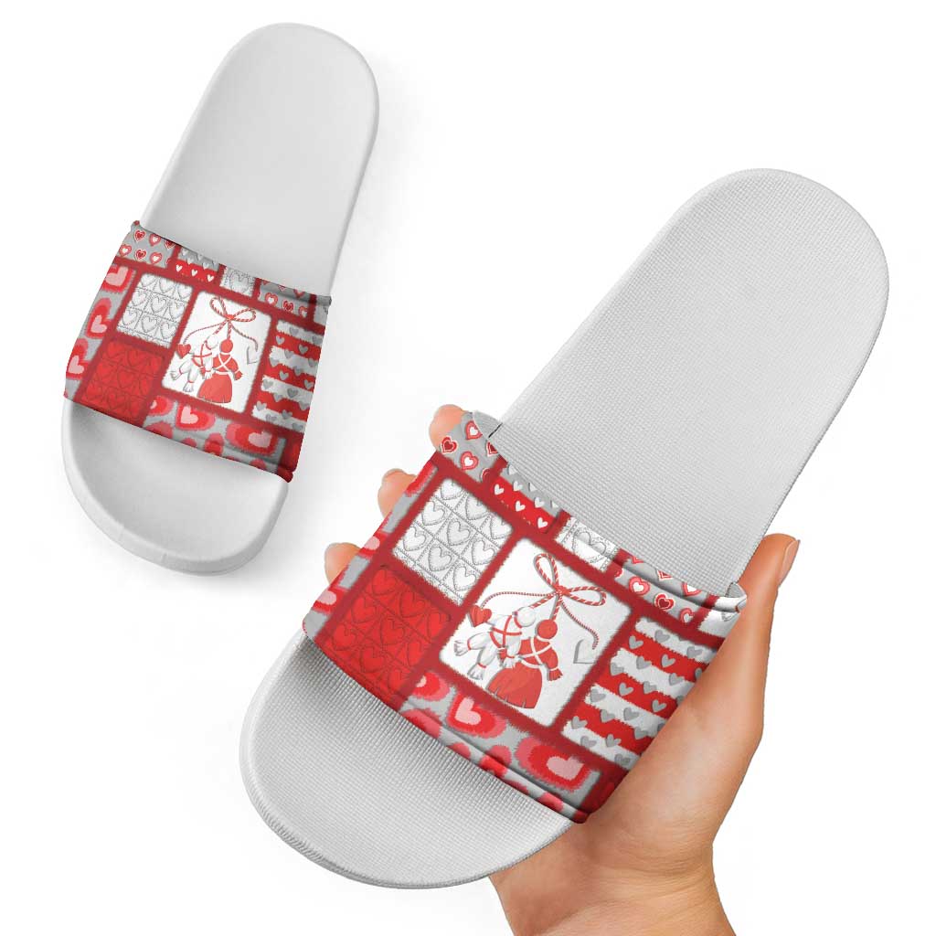 Romania Valentine's Day Slide Sandals Martenitsi With Hearts Knitting Effect