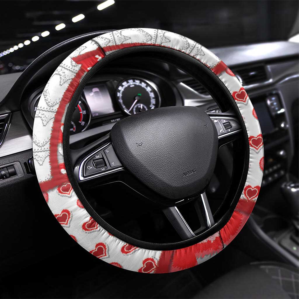 Romania Valentine's Day Steering Wheel Cover Martenitsi With Hearts Knitting Effect