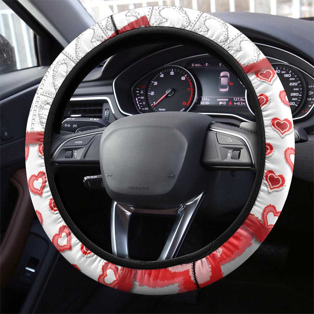 Romania Valentine's Day Steering Wheel Cover Martenitsi With Hearts Knitting Effect