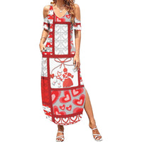 Personalized Romania Valentine's Day Summer Maxi Dress Martenitsi With Hearts Knitting Effect