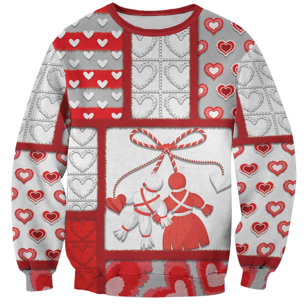 Personalized Romania Valentine's Day Sweatshirt Martenitsi With Hearts Knitting Effect