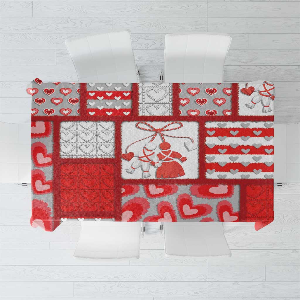 Romania Valentine's Day Tablecloth Martenitsi With Hearts Knitting Effect