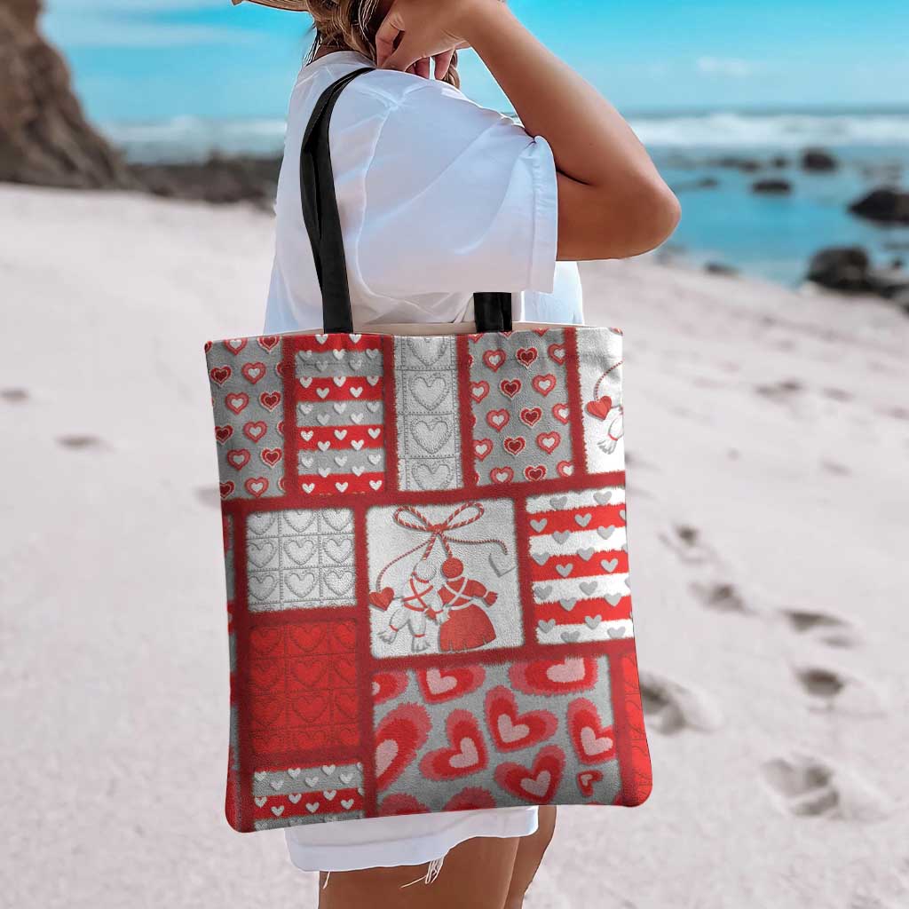 Romania Valentine's Day Tote Bag Martenitsi With Hearts Knitting Effect