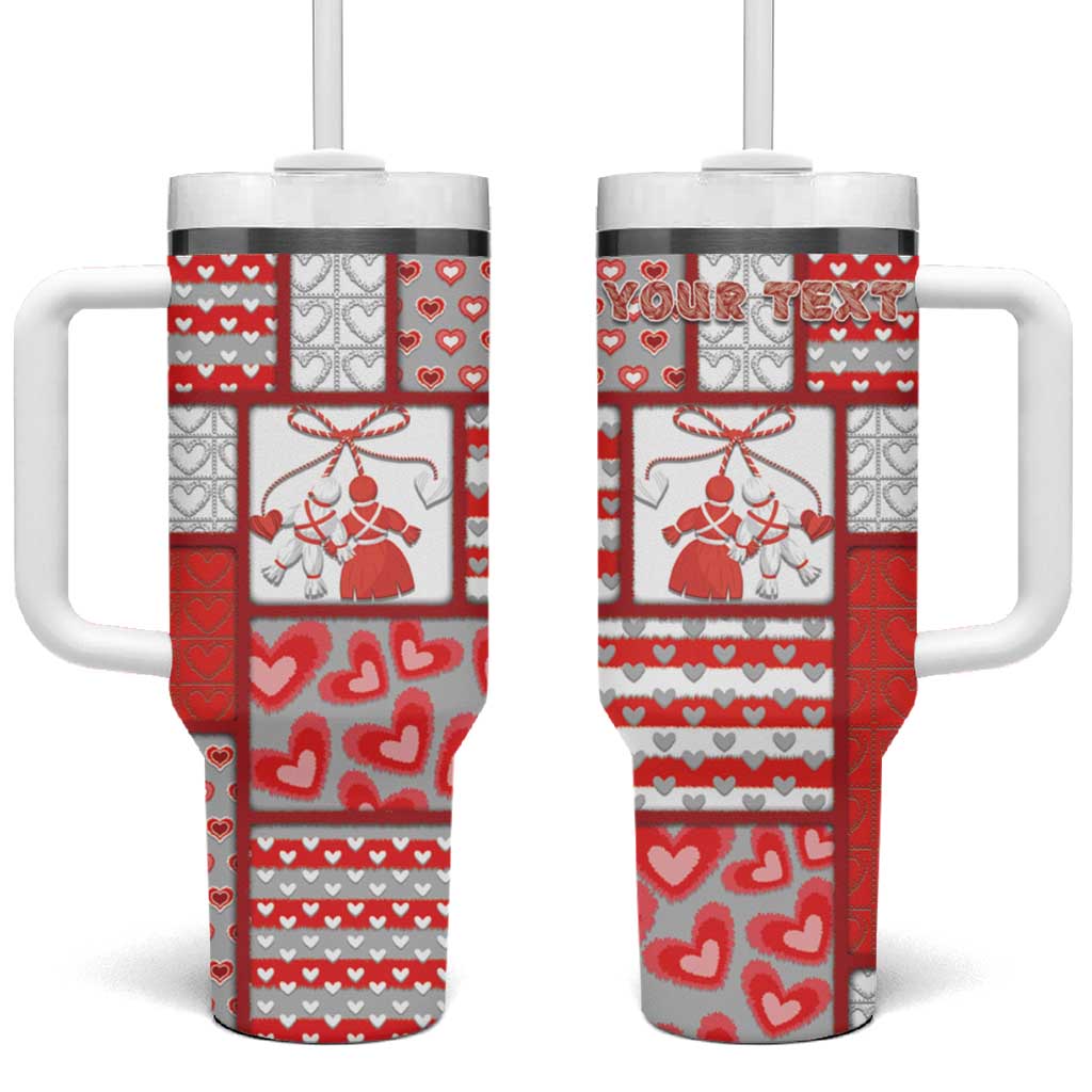 Personalized Romania Valentine's Day Tumbler With Handle Martenitsi With Hearts Knitting Effect