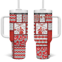 Personalized Romania Valentine's Day Tumbler With Handle Martenitsi With Hearts Knitting Effect