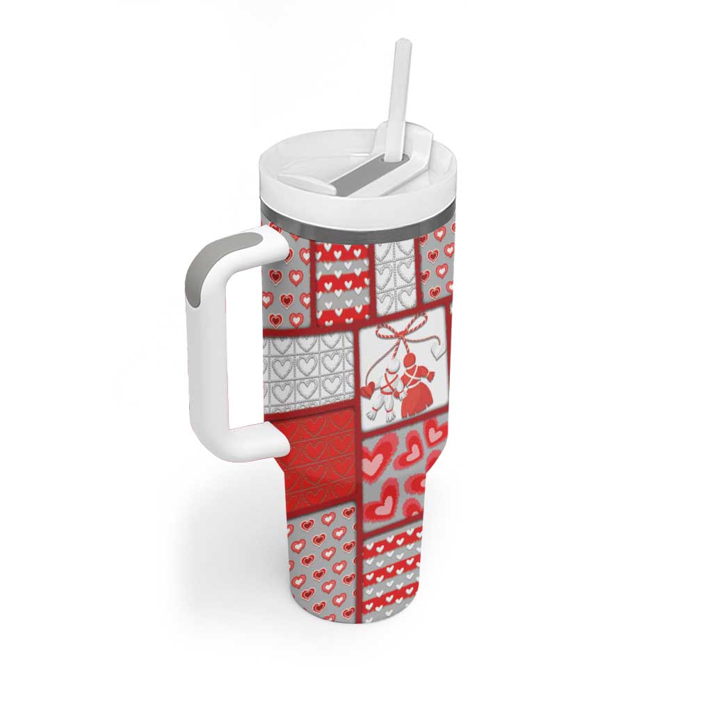 Personalized Romania Valentine's Day Tumbler With Handle Martenitsi With Hearts Knitting Effect