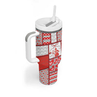 Personalized Romania Valentine's Day Tumbler With Handle Martenitsi With Hearts Knitting Effect