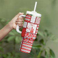 Personalized Romania Valentine's Day Tumbler With Handle Martenitsi With Hearts Knitting Effect
