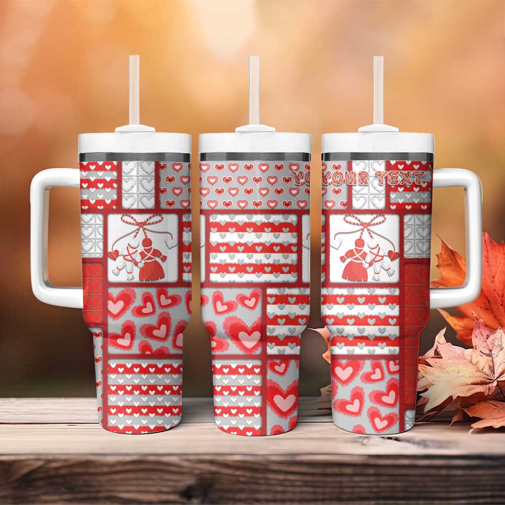 Personalized Romania Valentine's Day Tumbler With Handle Martenitsi With Hearts Knitting Effect