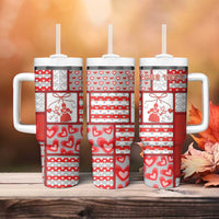 Personalized Romania Valentine's Day Tumbler With Handle Martenitsi With Hearts Knitting Effect