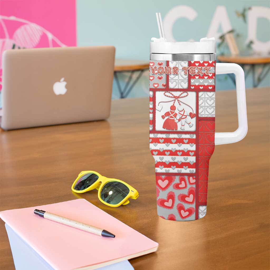 Personalized Romania Valentine's Day Tumbler With Handle Martenitsi With Hearts Knitting Effect