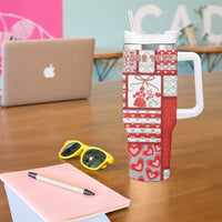 Personalized Romania Valentine's Day Tumbler With Handle Martenitsi With Hearts Knitting Effect