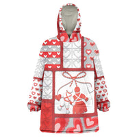 Personalized Romania Valentine's Day Wearable Blanket Hoodie Martenitsi With Hearts Knitting Effect