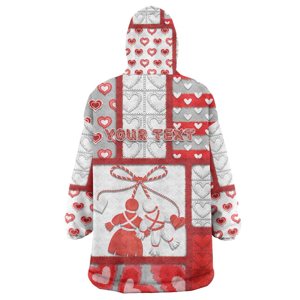 Personalized Romania Valentine's Day Wearable Blanket Hoodie Martenitsi With Hearts Knitting Effect