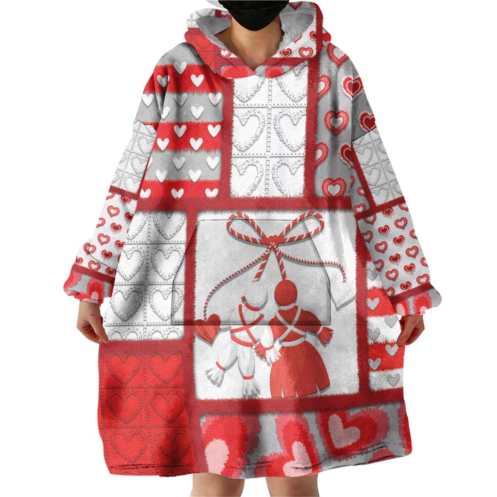 Personalized Romania Valentine's Day Wearable Blanket Hoodie Martenitsi With Hearts Knitting Effect