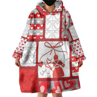 Personalized Romania Valentine's Day Wearable Blanket Hoodie Martenitsi With Hearts Knitting Effect