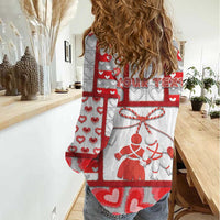 Personalized Romania Valentine's Day Women Casual Shirt Martenitsi With Hearts Knitting Effect