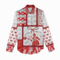 Personalized Romania Valentine's Day Women Casual Shirt Martenitsi With Hearts Knitting Effect