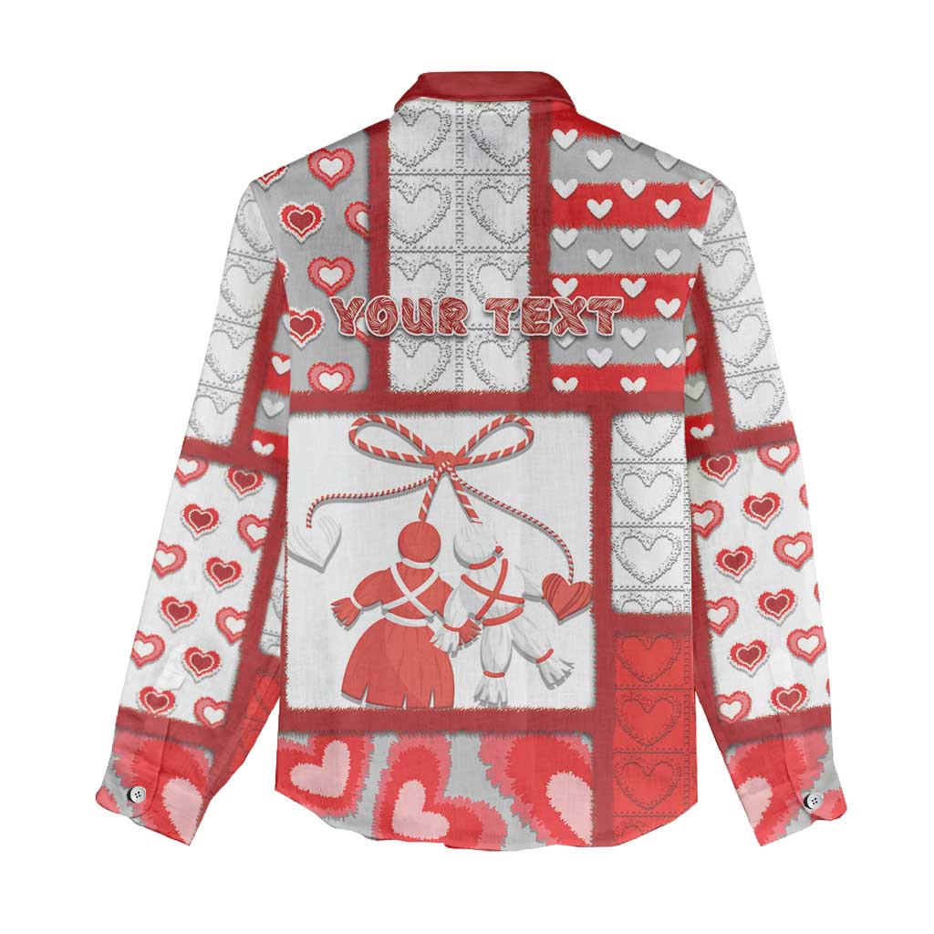 Personalized Romania Valentine's Day Women Casual Shirt Martenitsi With Hearts Knitting Effect