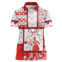 Personalized Romania Valentine's Day Women Polo Shirt Martenitsi With Hearts Knitting Effect