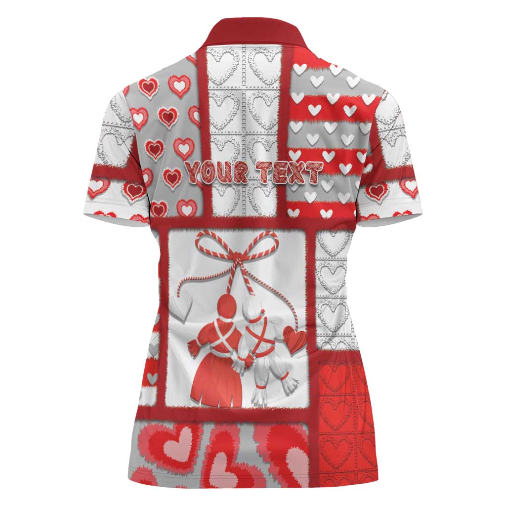 Personalized Romania Valentine's Day Women Polo Shirt Martenitsi With Hearts Knitting Effect