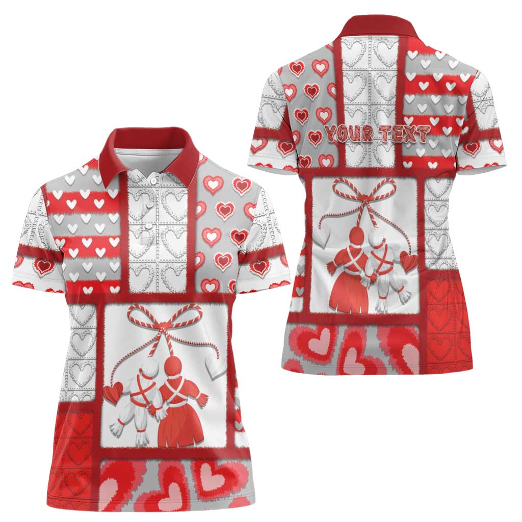 Personalized Romania Valentine's Day Women Polo Shirt Martenitsi With Hearts Knitting Effect