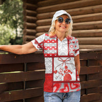 Personalized Romania Valentine's Day Women Polo Shirt Martenitsi With Hearts Knitting Effect
